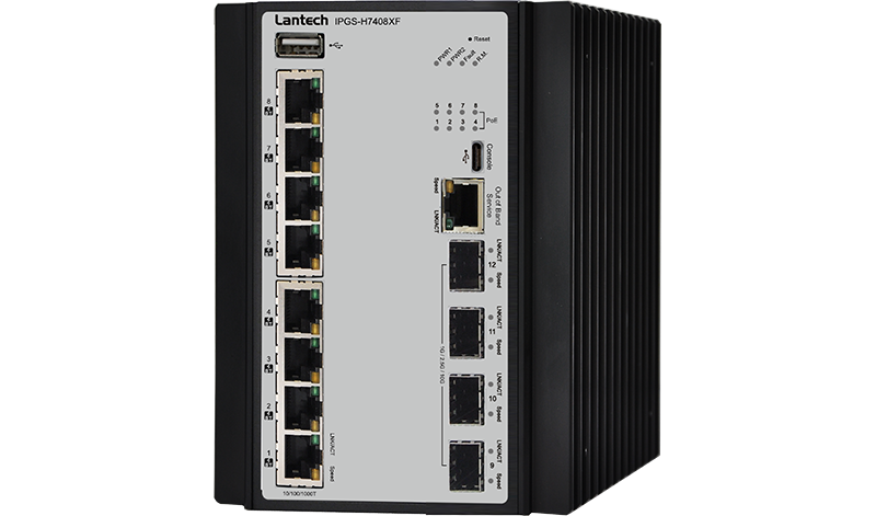Lantech IPGS-H7408XF industrial managed PoE Ethernet switch