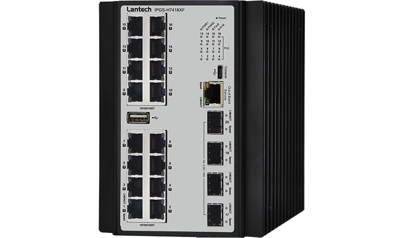 Lantech IPGS-H7416XF industrial managed Ethernet switch with 16 Gigabit ports